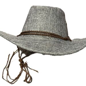Gray Cowboy Hat with Brown Rope Detail (unisex hat)